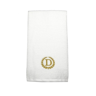 BYFT Iris Embroidered For You Hand Towel 50 x 80 Cm 600 Gsm White 100% Cotton Letter "D" Gold Thread Set of 01
