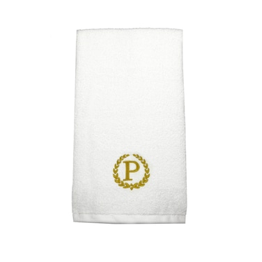 BYFT Iris Embroidered For You Hand Towel 50 x 80 Cm 600 Gsm White 100% Cotton Letter "P" Gold Thread Set of 01