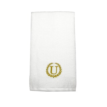 BYFT Iris Embroidered For You Hand Towel 50 x 80 Cm 600 Gsm White 100% Cotton Letter "U" Gold Thread Set of 01