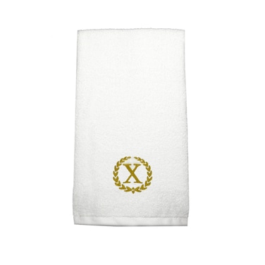 BYFT Iris Embroidered For You Hand Towel 50 x 80 Cm 600 Gsm White 100% Cotton Letter "X" Gold Thread Set of 01