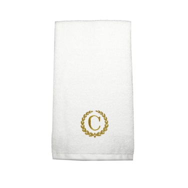 BYFT Iris Embroidered For You Hand Towel 50 x 80 Cm 600 Gsm White 100% Cotton Letter "C" Gold Thread Set of 01