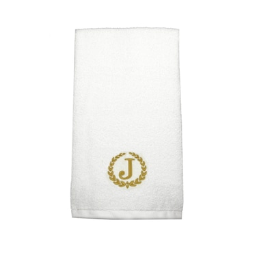 BYFT Iris Embroidered For You Hand Towel 50 x 80 Cm 600 Gsm White 100% Cotton Letter "J" Gold Thread Set of 01