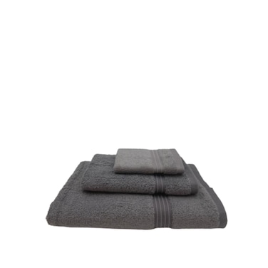 BYFT Home Essentials Face Towel 30 x 30 Cm Hand Towel 40 x 70 Cm Bath Towel 70 x 140 Cm 550 Gsm Charcoal Horizontal Striped Dobby 100% Cotton Set of 03