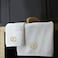 BYFT Iris Embroidered For You Hand Towel 50 x 80 Cm Bath Towel 70 x 140 Cm 600 Gsm White 100% Cotton Letter "F" Gold Thread Set of 02