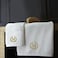 BYFT Iris Embroidered For You Hand Towel 50 x 80 Cm Bath Towel 70 x 140 Cm 600 Gsm White 100% Cotton Letter "M" Gold Thread Set of 02