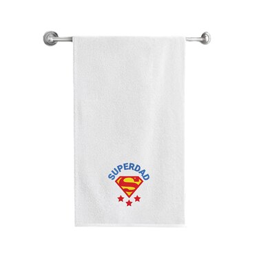 BYFT Iris Embroidered For You Bath Towel 70 x 140 Cm 600 Gsm White 100% Cotton Super Dad Blue-Red Thread Set of 01