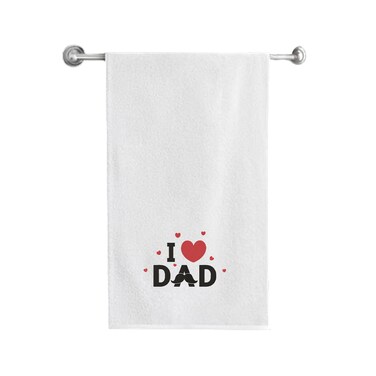 BYFT Iris Embroidered For You Bath Towel 70 x 140 Cm 600 Gsm White 100% Cotton I Love Dad Black-Red Thread Set of 01