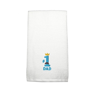 BYFT Iris Embroidered For You Hand Towel 50 x 80 Cm 600 Gsm White 100% Cotton #No.1 Dad Black - Blue - Yellow Thread Set of 01