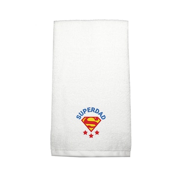 BYFT Iris Embroidered For You Hand Towel 50 x 80 Cm 600 Gsm White 100% Cotton Super Dad Blue-Red Thread Set of 01