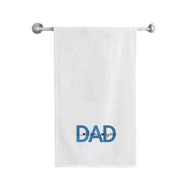 BYFT Iris Embroidered For You Bath Towel 70 x 140 Cm 600 Gsm White 100% Cotton Dad I Love You Black - Blue Thread Set of 01