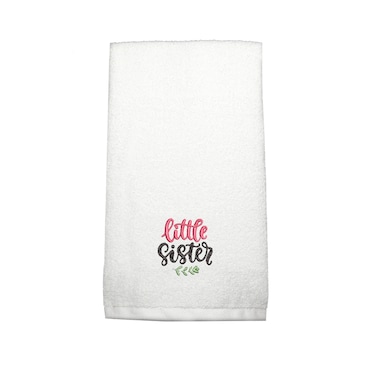 BYFT Iris Embroidered For You Hand Towel 50 x 80 Cm 600 Gsm White 100% Cotton Little Sister Black-Pink Thread Set of 01