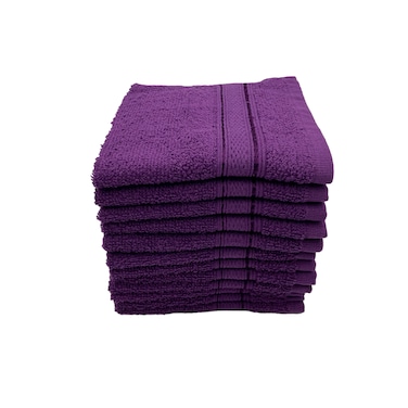 BYFT Daffodil Face Towel 30 x 30 Cm 500 Gsm Purple Stripe Diamond Dobby 100% Cotton Set of 12