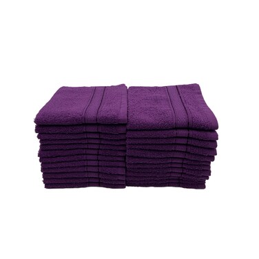 BYFT Daffodil Face Towel 30 x 30 Cm 500 Gsm Purple Stripe Diamond Dobby 100% Cotton Set of 24