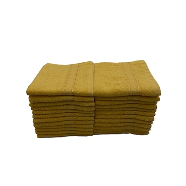 BYFT Daffodil Face Towel 30 x 30 Cm 500 Gsm Yellow Stripe Diamond Dobby 100% Cotton Set of 24