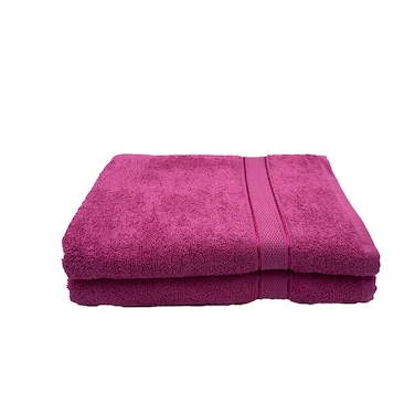 BYFT Daffodil Bath Towel 70 x 140 Cm 500 Gsm Fuchsia Pink Stripe Diamond Dobby 100% Cotton Set of 02