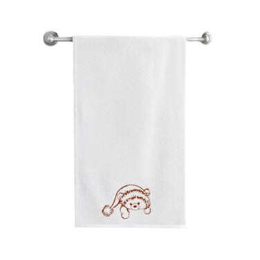 BYFT Iris Embroidered For You Bath Towel 70 x 140 Cm 600 Gsm White 100% Cotton Teddybear with Christmas Cap Set of 01