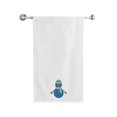 BYFT Iris Embroidered For You Bath Towel 70 x 140 Cm 600 Gsm White 100% Cotton Blue Snowman Set of 01