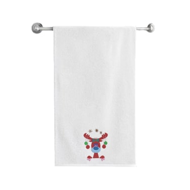 BYFT Iris Embroidered For You Bath Towel 70 x 140 Cm 600 Gsm White 100% Cotton Reindeer with Christmas Ornament Set of 01