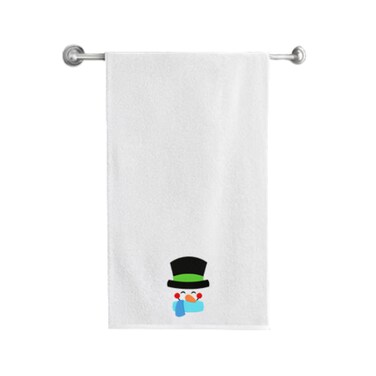BYFT Iris Embroidered For You Bath Towel 70 x 140 Cm 600 Gsm White 100% Cotton Snowman with Scarf and Black Cap Set of 01