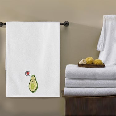 BYFT Iris Embroidered For You Bath Towel 70 x 140 Cm 600 Gsm White 100% Cotton Avacado without Pit Desing Set of 01