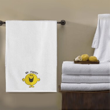 BYFT Iris Embroidered For You Bath Towel 70 x 140 Cm 600 Gsm White 100% Cotton Mr. Happy Set of 01