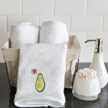 BYFT Iris Embroidered For You Hand Towel 50 x 80 Cm 600 Gsm White 100% Cotton Avacado without Pit Desing Set of 01