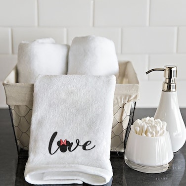 BYFT Iris Embroidered For You Hand Towel 50 x 80 Cm 600 Gsm White 100% Cotton Minnie Love Set of 01