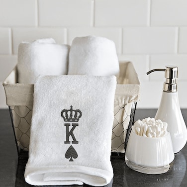 BYFT Iris Embroidered For You Hand Towel 50 x 80 Cm 600 Gsm White 100% Cotton Crown King Spades Set of 01