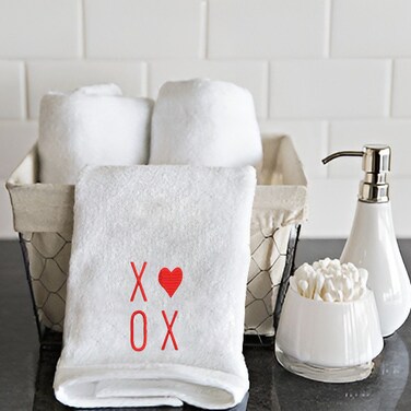 BYFT Iris Embroidered For You Hand Towel 50 x 80 Cm 600 Gsm White 100% Cotton XOXO Set of 01