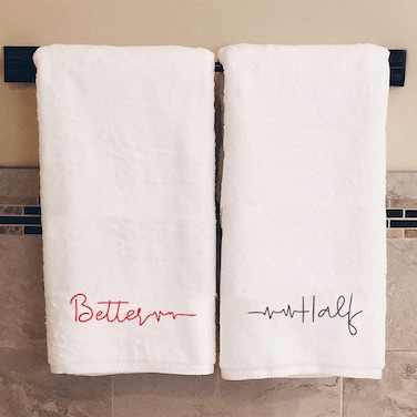 BYFT Iris Embroidered For You Bath Towel 70 x 140 Cm 600 Gsm White 100% Cotton Better Half Set of 02