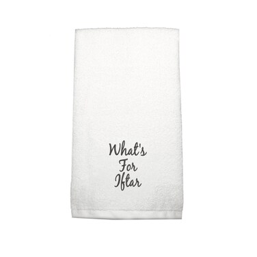 BYFT Iris Embroidered For You Hand Towel 50 x 80 Cm 600 Gsm White 100% Cotton What's for Iftar Design Black Thread Set of 01