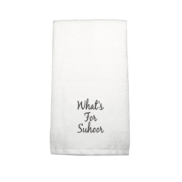 BYFT Iris Embroidered For You Hand Towel 50 x 80 Cm 600 Gsm White 100% Cotton What's for Suhoor Design Black Thread Set of 01