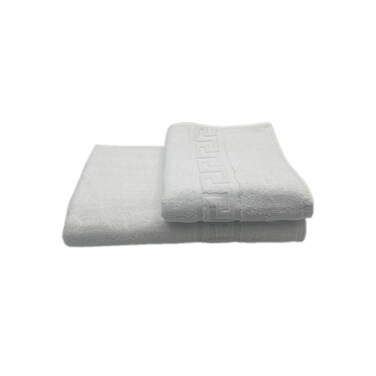 BYFT Magnolia Hand Towel 50 x 80 Cm Bath Towel 70 x 140 Cm 600 Gsm White G Dobby 100% Cotton Set of 02