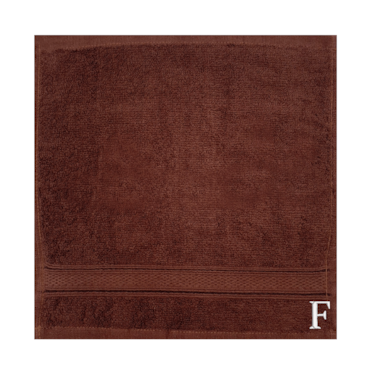 BYFT Daffodil Face Towel 30 x 30 Cm 500 Gsm Brown Stripe Diamond Dobby 100% Cotton Letter "F" White Thread Set of 06
