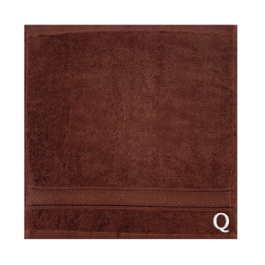 BYFT Daffodil Face Towel 30 x 30 Cm 500 Gsm Brown Stripe Diamond Dobby 100% Cotton Letter "Q" White Thread Set of 06