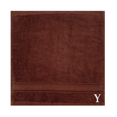 BYFT Daffodil Face Towel 30 x 30 Cm 500 Gsm Brown Stripe Diamond Dobby 100% Cotton Letter "Y" White Thread Set of 06