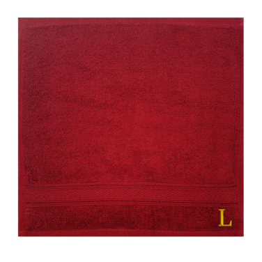 BYFT Daffodil Face Towel 30 x 30 Cm 500 Gsm Burgundy Stripe Diamond Dobby 100% Cotton Letter "L" Gold Thread Set of 06