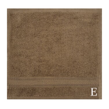 BYFT Daffodil Face Towel 30 x 30 Cm 500 Gsm Dark Beige Stripe Diamond Dobby 100% Cotton Letter "E" White Thread Set of 06