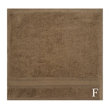BYFT Daffodil Face Towel 30 x 30 Cm 500 Gsm Dark Beige Stripe Diamond Dobby 100% Cotton Letter "F" White Thread Set of 06