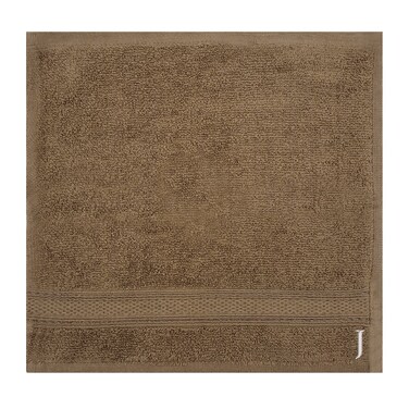 BYFT Daffodil Face Towel 30 x 30 Cm 500 Gsm Dark Beige Stripe Diamond Dobby 100% Cotton Letter "J" White Thread Set of 06