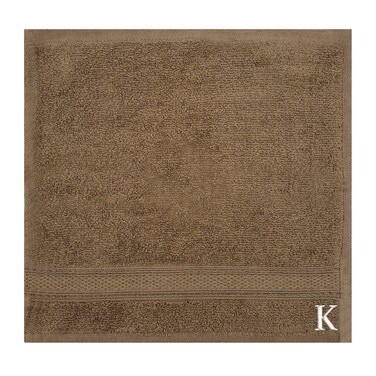 BYFT Daffodil Face Towel 30 x 30 Cm 500 Gsm Dark Beige Stripe Diamond Dobby 100% Cotton Letter "K" White Thread Set of 06