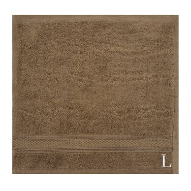 BYFT Daffodil Face Towel 30 x 30 Cm 500 Gsm Dark Beige Stripe Diamond Dobby 100% Cotton Letter "L" White Thread Set of 06