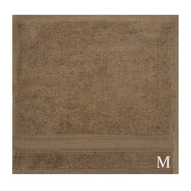 BYFT Daffodil Face Towel 30 x 30 Cm 500 Gsm Dark Beige Stripe Diamond Dobby 100% Cotton Letter "M" White Thread Set of 06