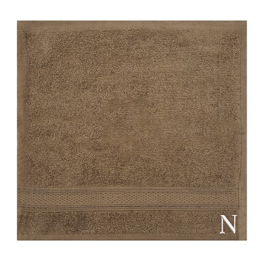 BYFT Daffodil Face Towel 30 x 30 Cm 500 Gsm Dark Beige Stripe Diamond Dobby 100% Cotton Letter "N" White Thread Set of 06