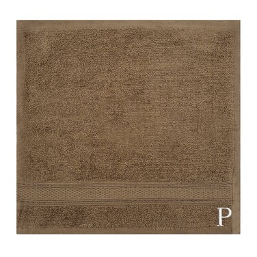 BYFT Daffodil Face Towel 30 x 30 Cm 500 Gsm Dark Beige Stripe Diamond Dobby 100% Cotton Letter &quot;P&quot; White Thread Set of 06