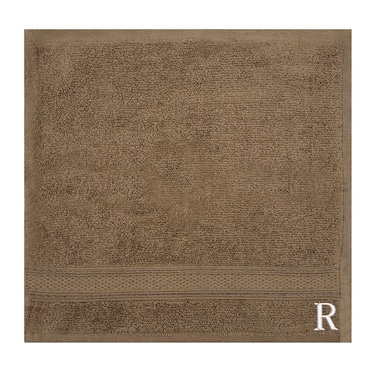 BYFT Daffodil Face Towel 30 x 30 Cm 500 Gsm Dark Beige Stripe Diamond Dobby 100% Cotton Letter "R" White Thread Set of 06