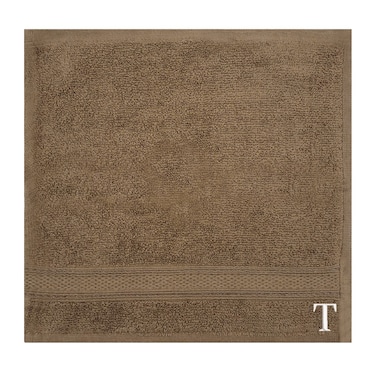 BYFT Daffodil Face Towel 30 x 30 Cm 500 Gsm Dark Beige Stripe Diamond Dobby 100% Cotton Letter "T" White Thread Set of 06