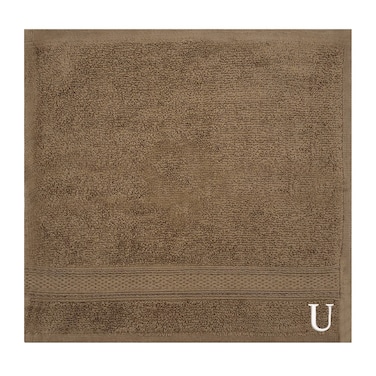 BYFT Daffodil Face Towel 30 x 30 Cm 500 Gsm Dark Beige Stripe Diamond Dobby 100% Cotton Letter "U" White Thread Set of 06