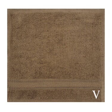 BYFT Daffodil Face Towel 30 x 30 Cm 500 Gsm Dark Beige Stripe Diamond Dobby 100% Cotton Letter "V" White Thread Set of 06