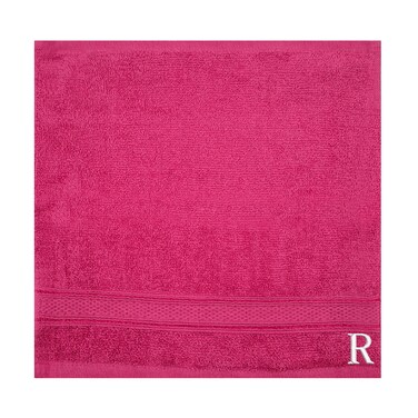 BYFT Daffodil Face Towel 30 x 30 Cm 500 Gsm Fuchsia Pink Stripe Diamond Dobby 100% Cotton Letter "R" White Thread Set of 06